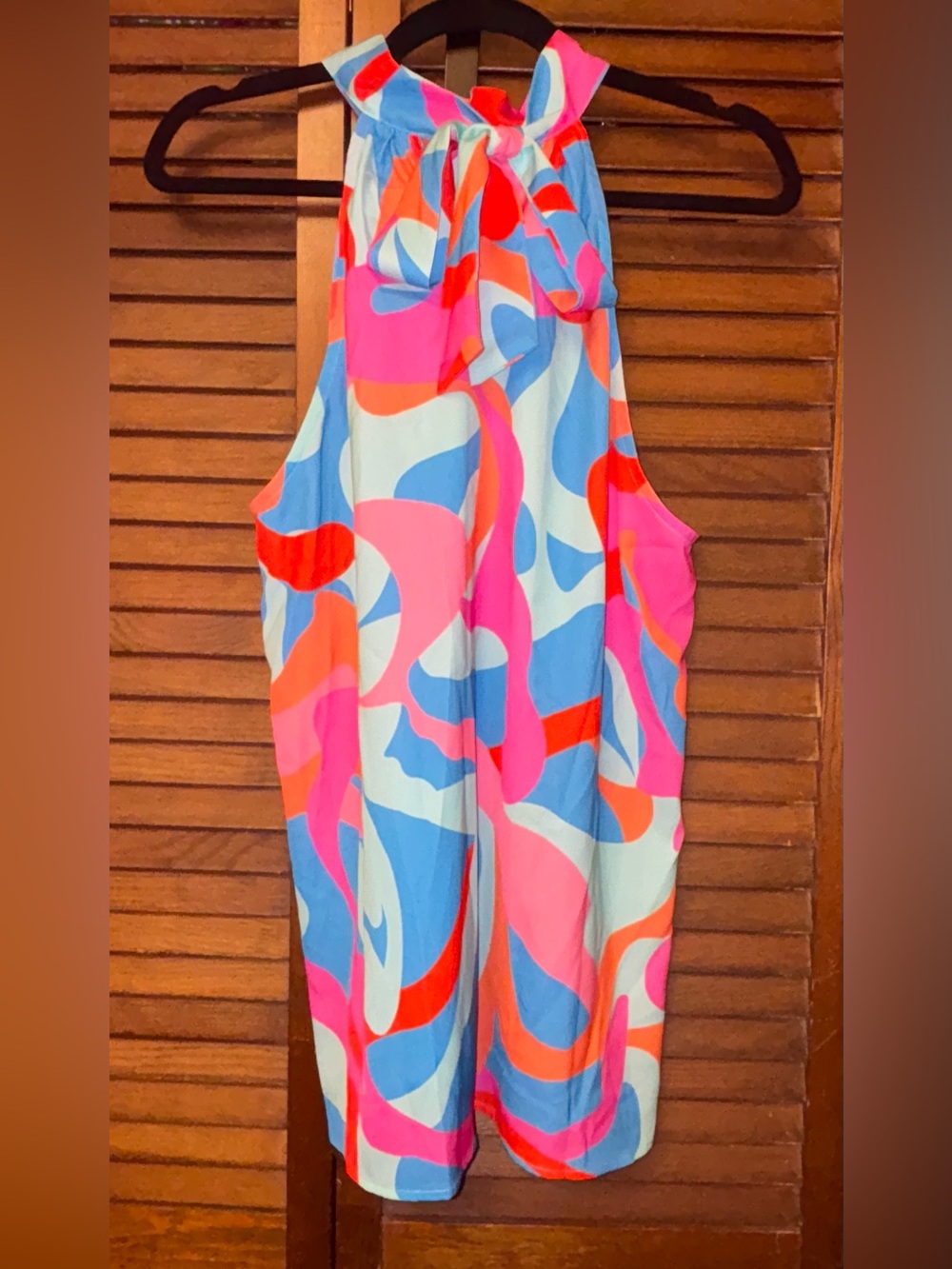 NEW Abstract Wave Halter Tank Top in Blue, Pink & Orange - Picture 8 of 13